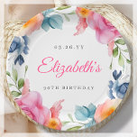 Elegant Floral 90th Birthday Party  Paper Plate<br><div class="desc">Make your 90th birthday party a fabulous event to remember with these beautiful watercolor floral paper plates! Featuring a stunning spring floral border design and elegant pink calligraphy lettering, these paper plates are perfect for adding a touch of sophistication to your celebration. The clean white background ensures that the colourful...</div>