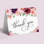 Elegant Floral 90th Birthday Party Thank You Card<br><div class="desc">Elegant  90th birthday party thank you card featuring "Thank You" in a chic calligraphy script and watercolor bouquets of burgundy red and blush pink florals with sage greenery. Personalize your thank you message and signature on the inside,  or leave blank for a handwritten note.</div>