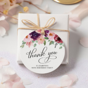 Elegant Floral 90th Birthday Party Thank You Favour Tags