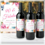 Elegant Floral 90th Birthday Party  Wine Label<br><div class="desc">Looking for a unique and personalized way to celebrate your loved one's 90th birthday? Look no further than these stunning 90th Birthday Party Wine Labels! Featuring a colourful watercolor spring floral design on a clean white background, these labels are both elegant and eye-catching. The labels feature elegant calligraphy lettering that...</div>