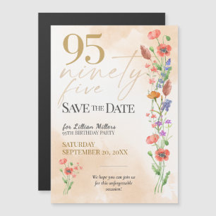 Elegant Floral 95th Birthday - 95 Save The Date Magnetic Invitation