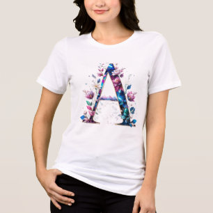 Elegant Floral A Initial T-Shirt for Her Tri-Blend Shirt