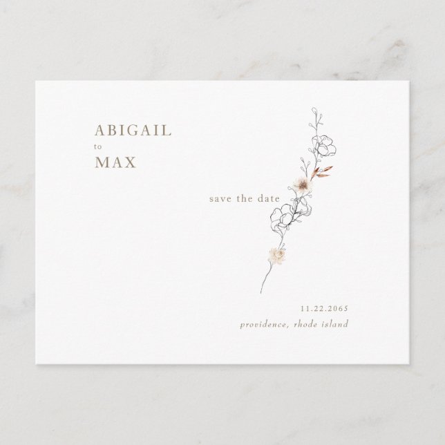 Elegant Floral Accent Wedding Save the Date Postcard (Front)