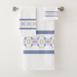 Elegant Floral Accented In Periwinkle Bath Towel Set