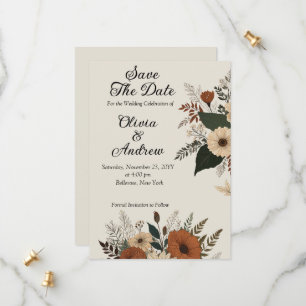 Elegant floral accents and colour palette save the date
