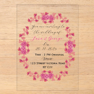 Elegant Floral Acrylic Wedding Invitation 