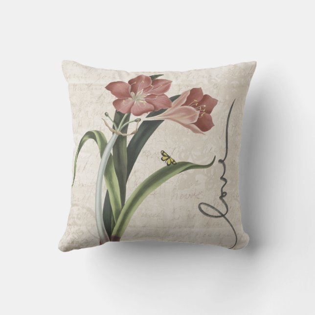 "Elégant Floral Amaryllis et Script Design Coussin (Verso)