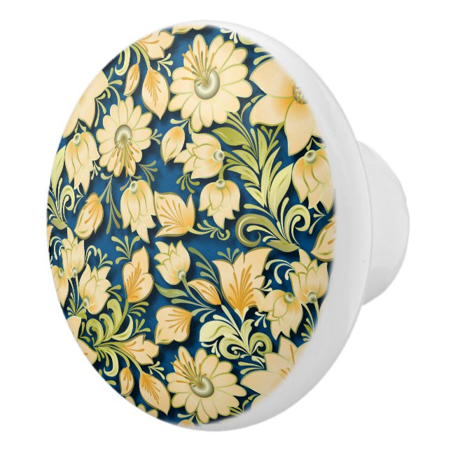 Elegant Floral and Blue Ceramic Knob (Right)