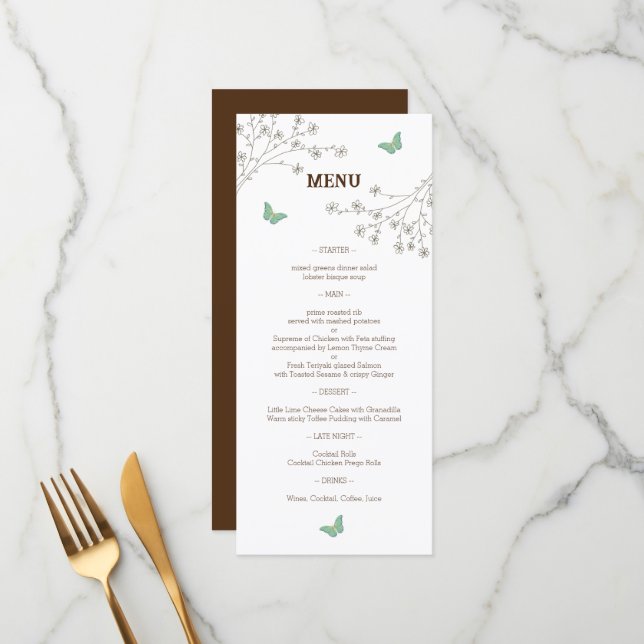Elegant Floral and Butterfly Wedding Menu (Front/Back In Situ)