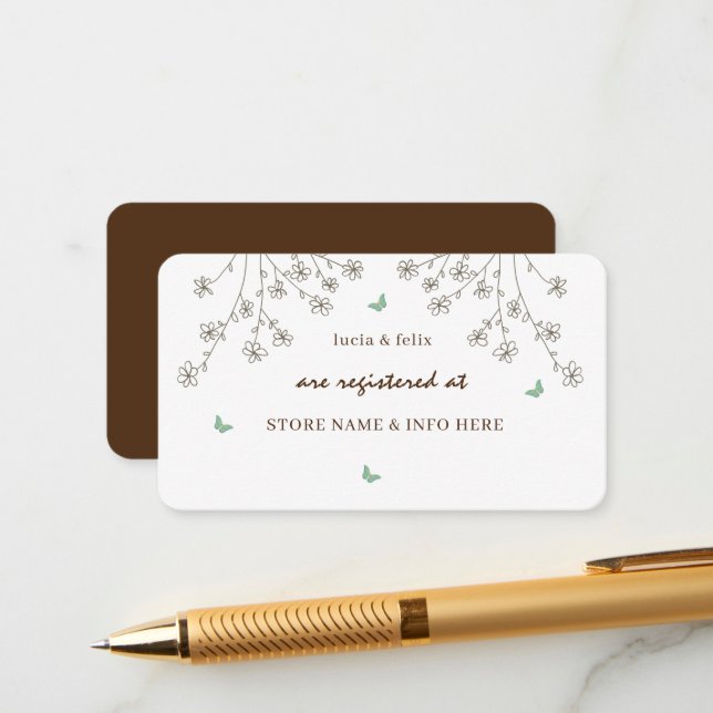 Elegant floral and butterfly wedding Registry Enclosure Card (Front/Back In Situ)