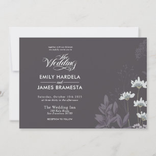 Elegant Floral and Dark Background Budget Wedding Invitation
