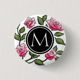 Elegant Floral and Monogram 1 Inch Round Button