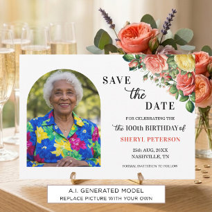 Elegant Floral and Photo 100th Birthday Party Save The Date