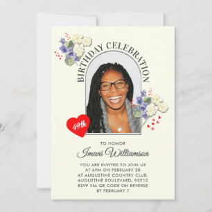 Elegant Floral ANY AGE Photo Birthday  Invitation