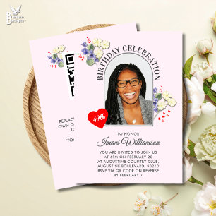 Elegant Floral ANY AGE Photo Birthday Invitation