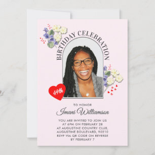 Elegant Floral ANY AGE Photo Birthday Invitation