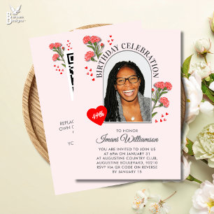 Elegant Floral ANY AGE Photo JANUARY Birthday  Invitation