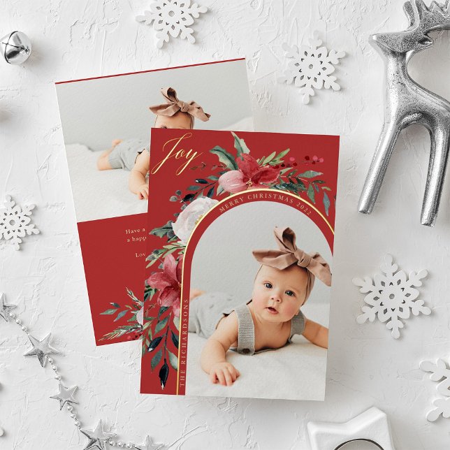 Elegant Floral Arch and Photo Foil Holiday Card (Creator Uploaded)
