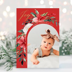 Elegant Floral Arch and Photo Holiday Card