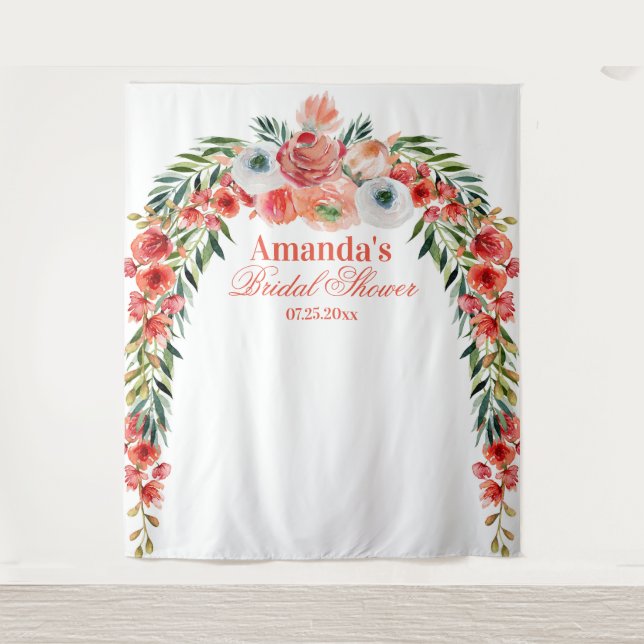 Elegant Floral Arch Bridal Shower Photo Backdrop Tapestry (Front)