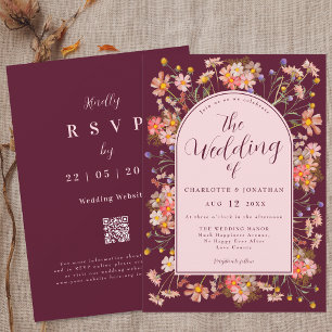 Elegant Floral Arch Burgundy Blush Pink Wedding Invitation