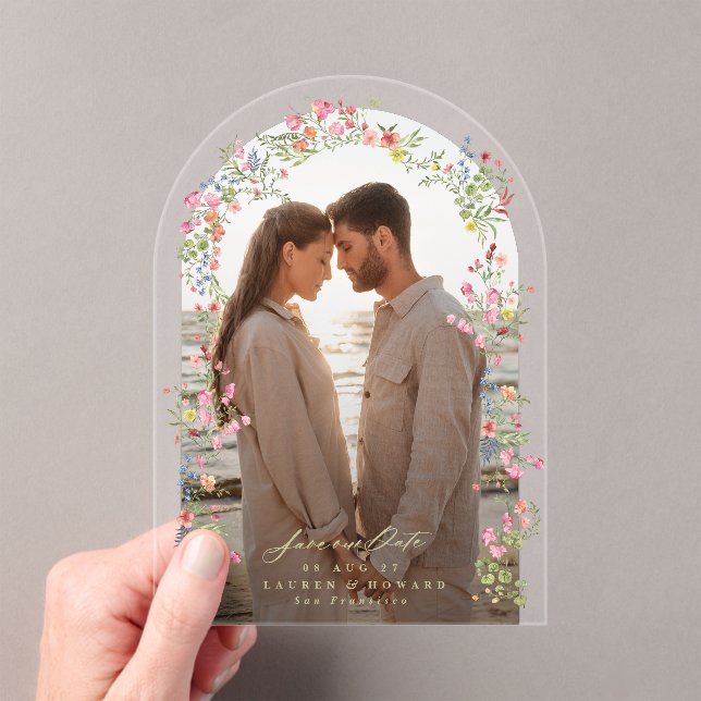 elegant floral arch photo save the date wedding acrylic invitations (Insitu (Handheld))