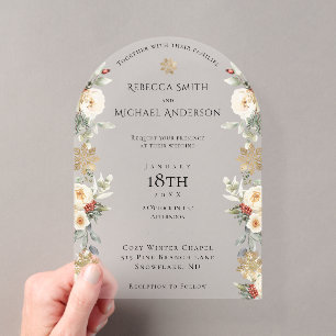 Elegant Floral Arch Winter Wedding Acrylic Invitations