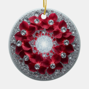 Elegant Floral Arrangement with Red Orchids Ceramic Ornament
