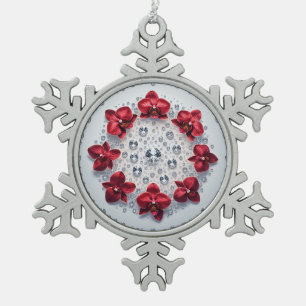 Elegant Floral Arrangement with Red Orchids Snowflake Pewter Christmas Ornament