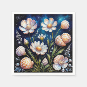 Elegant Floral Arrangement with Seashells Napkin