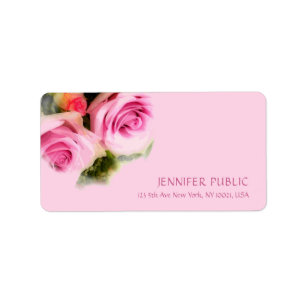 Elegant Floral Art Flowers Pink Roses Bouquet Label