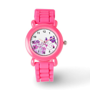 Elegant Floral Art  with Pink Glitter Strap Watch
