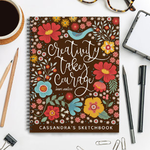 Elegant Floral Artist Sketchbook With Name Notebook