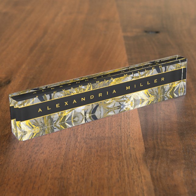 Elegant Floral | Artistic Abstract Black & Yellow Nameplate (Side)