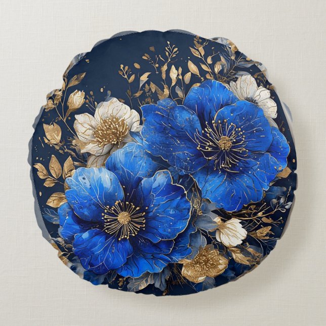 Elegant Floral Artwork Round Pillow (Front)