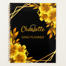 Elegant floral Autumn black & faux gold yellow