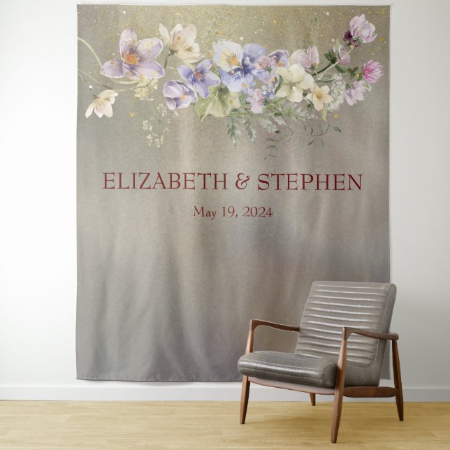 Elegant Floral Autumn Wedding Backdrop Tapestry (In Situ)