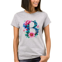 Elegant Floral B Initial T-Shirt for Her