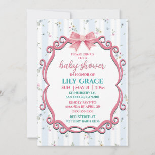Elegant Floral Baby Shower Blue Shabby Chic Invite