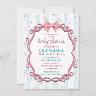 Elegant Floral Baby Shower Blue Shabby Chic Invite