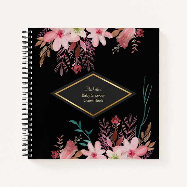 Elegant floral Baby Shower Guest  Notebook (Front)