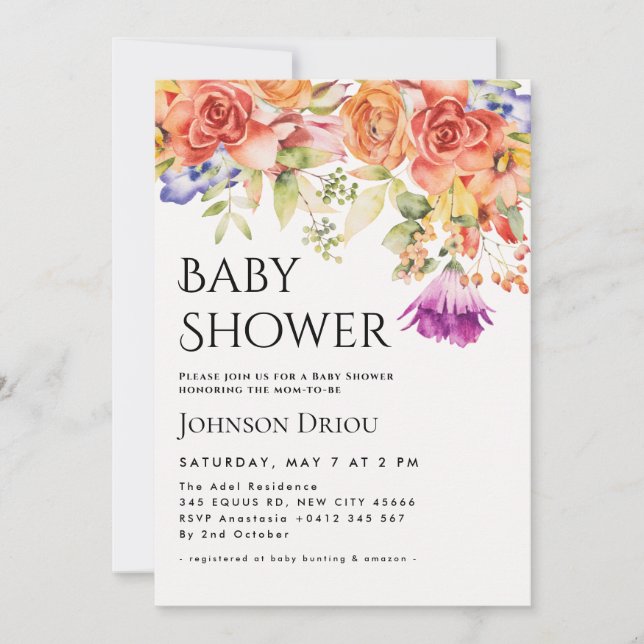 Elegant Floral Baby Shower Invitation (Devant)
