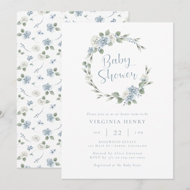 Elegant Floral Baby Shower Invitation (Front/Back)