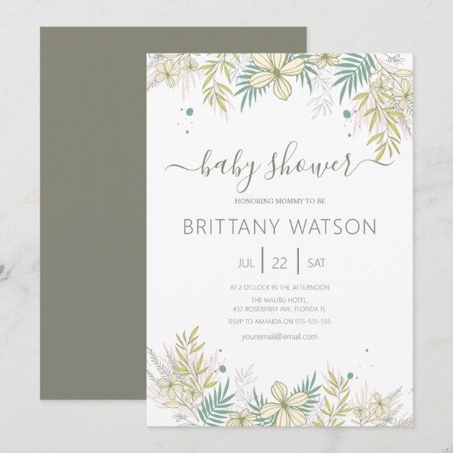 Elegant Floral Baby Shower Invitation (Front/Back)