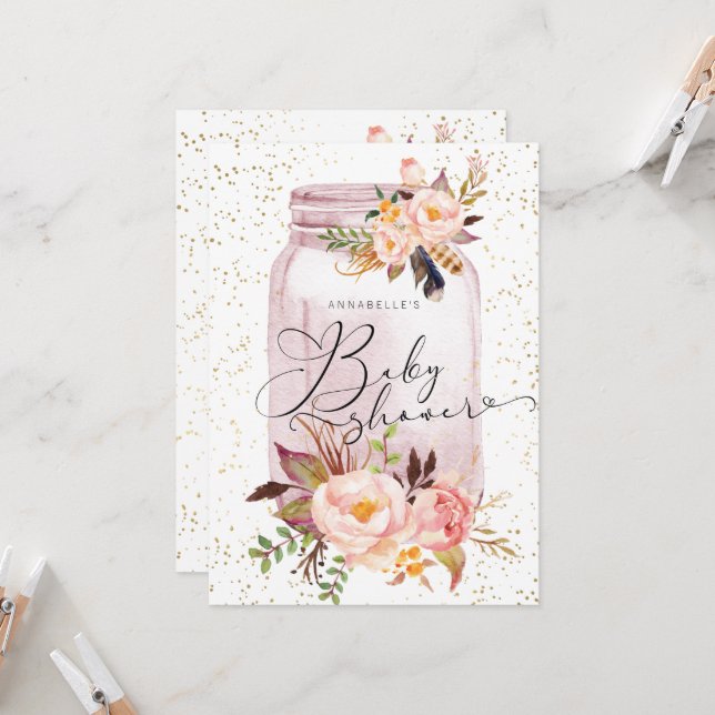 Elegant Floral Baby Shower  Invitation (Front/Back In Situ)