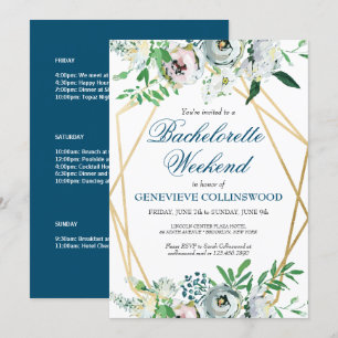Elegant Floral Bachelorette Weekend Itinerary Invitation
