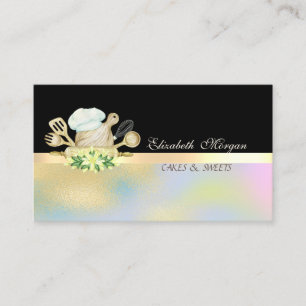Elegant Floral Bakery Tools Black Colorful Business Card