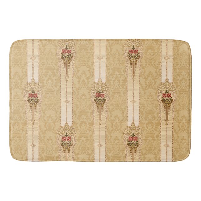Elegant Floral Bands on Sculpted Gold Damask Bath Mat (Front)