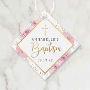 Elegant Floral Baptism Thank You Favour Tags