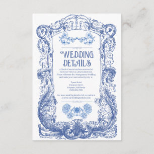 Elegant Floral Baroque Blue Column Wedding Enclosure Card